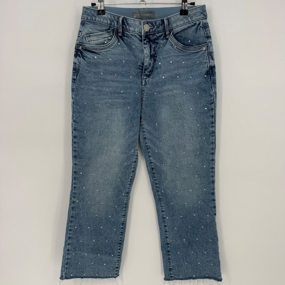 Wit & Wisdom Women's Bennett Jewel Embellished Straight Crop Jeans Blue Size 4p - Picture 2 of 8